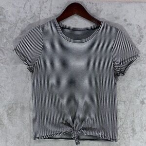 Madewell Black and White Stripe Knot Front Cotton Tee Size M